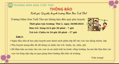 THÔNG BÁO  NGHÀY TỰU TRƯỜNG